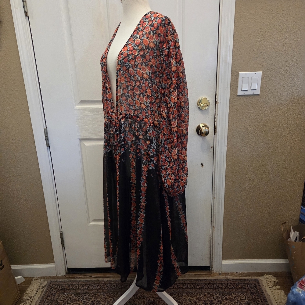 Torrid Lurex Chiffon Tie Front Maxi Floral Top Top Duster Kimono 2 2X  Festival - Picture 6 of 9
